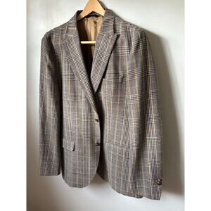 Massimo Dutti Glen Plaid Fitted Professor Grandpa Blazer